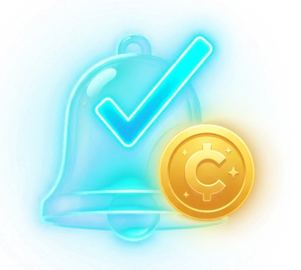 The Chorebel bell with a checkmark and a gold coin
